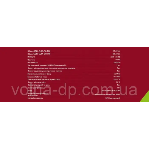 Бойлер-водонагрівач Grunhelm GBH-EUM-80TW Бойлер-водонагрівач Grunhelm GBH-EUM-80TW