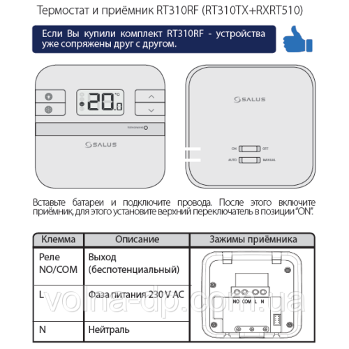 Програматор бездротовий SALUS RT310RF Програматор бездротовий SALUS RT310RF