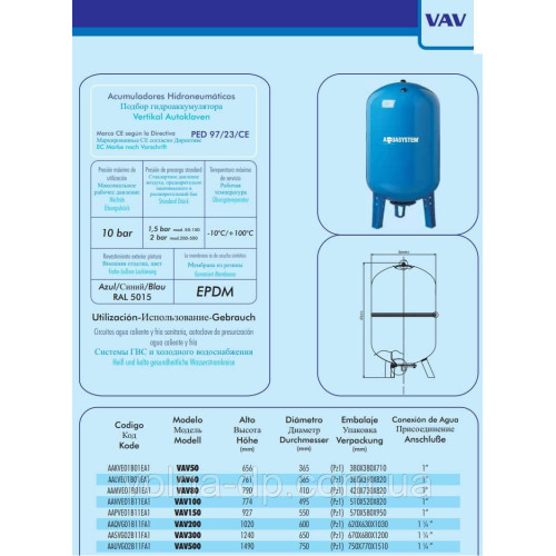 Гідроакумулятор вертикальний Aquasystem VAV 150 л