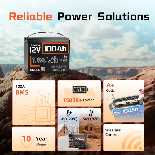 Акумулятор Humsienk 12V LiFePO4 100Ah Bluetooth 100Ah BMS 110A (літій-залізо-фосфатний) Акумулятор Humsienk 12V LiFePO4 100Ah Bluetooth 100Ah BMS 110A (літій-залізо-фосфатний)