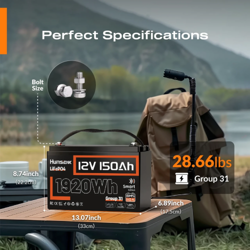 Акумулятор Humsienk 12V LiFePO4 150 Ah BMS 110A Bluetooth RV Camp