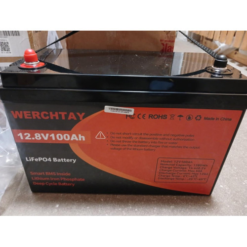 Акумулятор 12V LiFePO4 WERCHTAY 100 А·год з Bluetooth (BMS) 100 А 1280 Вт·год