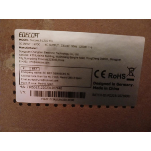 Інвертор EDECOA Sincore2-121D 12 V 230 V 1200 W Чиста синусоїда USB Type C PRO з пультом