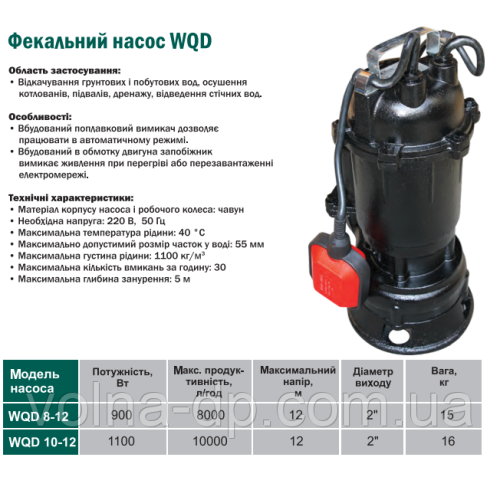 Насос фекальний WQD 8-12 0.9 кВт VOLKS pumpe
