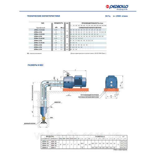 Насос відцентровий з ежектором PEDROLLO JDWm 1AX/30-4 Насос відцентровий з ежектором PEDROLLO JDWm 1AX/30-4