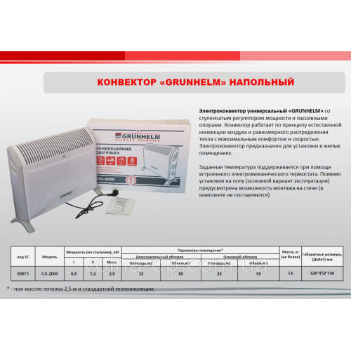 Конвектор Grunhelm GC-2000 універсальний 2,0 квт