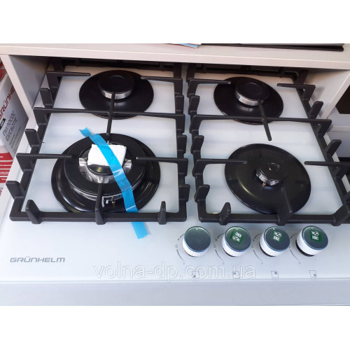 Газова варильна поверхня GRUNHELM GPG 6254 WF 4 конфорки, чавун, пластик, біла)
