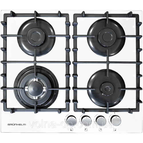 Газова варильна поверхня GRUNHELM GPG 6254 WF 4 конфорки, чавун, пластик, біла)