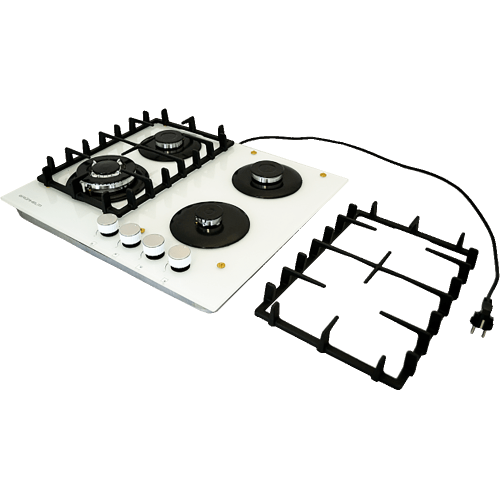 Газова варильна поверхня GRUNHELM GPG 6254 WF 4 конфорки, чавун, пластик, біла)