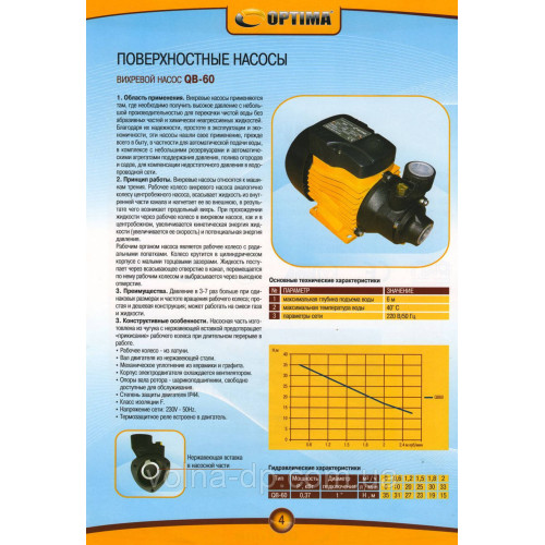 Насос вихровий Оptima QB-60 L 0,37кВт безкоштовна доставка Насос вихровий Оptima QB-60 L 0,37кВт безкоштовна доставка