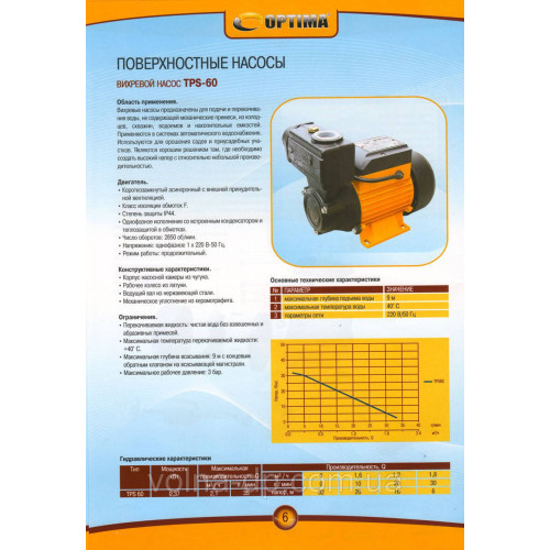 Насос вихровий Optima TPS60 N 0,37 кВт з ежектором Насос вихровий Optima TPS60 N 0,37 кВт з ежектором